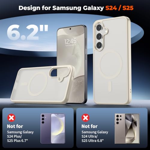 Image of SUPFINE Magnetic for Samsung Galaxy S24 Case / S25 Case with Screen Protector, (Built-in Magnets) (Military Grade Drop Protection) Slim Translucent Shockproof Phone Case,Stone