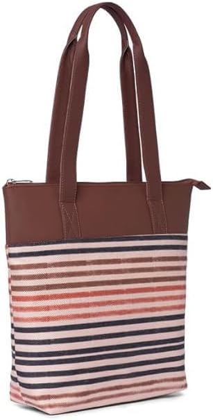 Women’s Printed Jute & Vegan Leather Tote Bag – Handcrafted Shoulder Handbag, Spacious Everyday Work Bag for Office, Travel & Daily Use