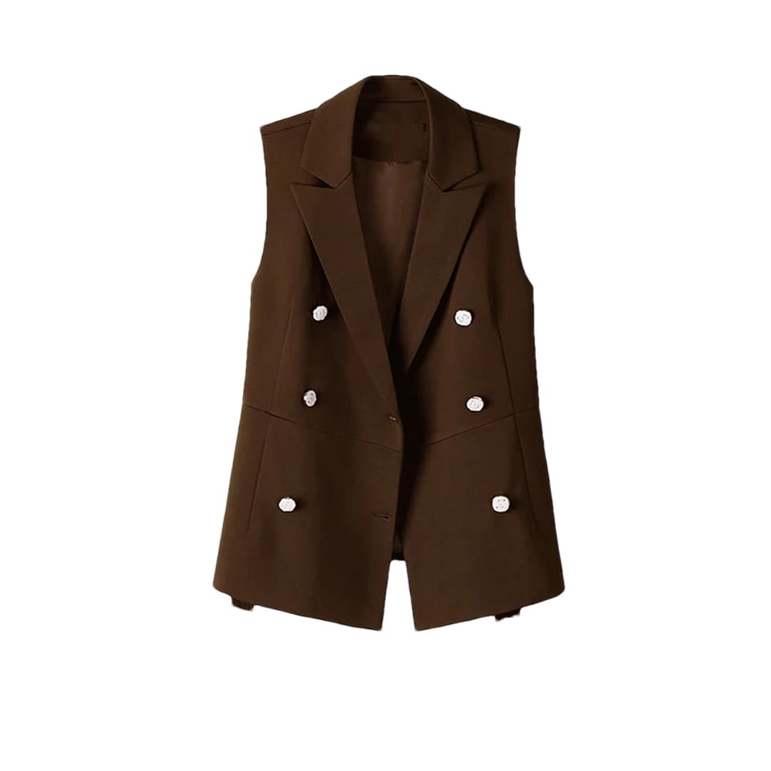 Wjnvfioo Gilet da donna allentato doppio petto moda elegante senza maniche giacca street versatile top