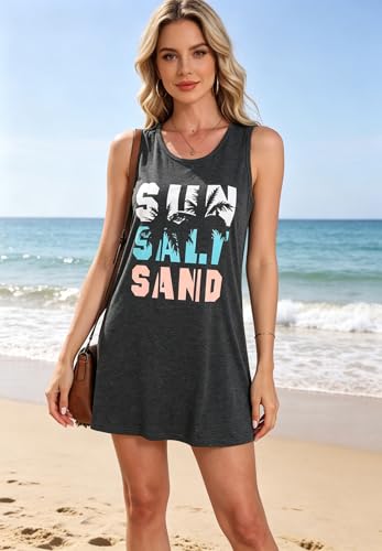 Image of Summer Tank Dress for Women Sunset Palm Tree Beach Vacation Cover Up