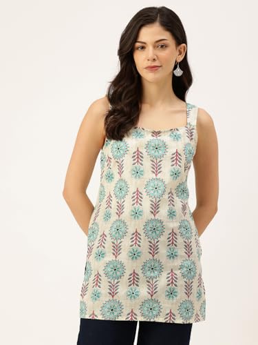 Image of feranoid Women's Printed Sleeveless Short Kurti with Stylish Neck, Backless Design & Side Slits (XS-XL)
