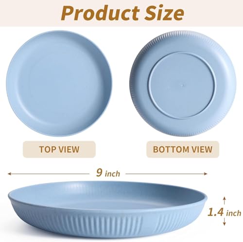 Image of Wheat Straw & Bamboo Fiber Plates Set, Lightweight Dinner Plates, Microwave and Dishwasher Safe, Plates Easy to Clean & Reusable (9 Inches, Blue, Set of 6)