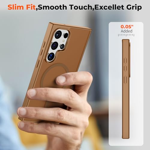 Image of SUPFINE Magnetic for Samsung Galaxy S23 Ultra Case, (Built-in Magnets) (Military Grade Drop Protection) Slim Translucent Shockproof Phone Case,Brown