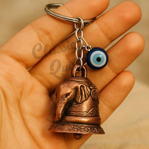 Image of Evil Eye Hooked Guardian Bell Keychain - Protective Lucky Charm Bell with Clip Hook for Bike, Car, Key & Bag | Spiritual Good Luck Talisman Gift