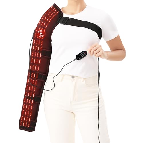 Shoulder Arm Massage Heating Pad for Pain Relief Ultra Long Heated Elbow Heating Pad with 3 Vibration and Heat Settings Heated Shoulder Wrap for Frozen Shoulder