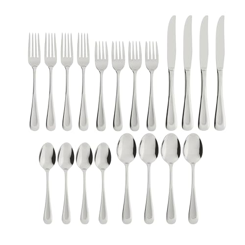 Image of Oneida Silverware Set, Satin Sand Dune 20-Piece Everyday Flatware Set, Service For 4, Sand Blasted Finish, 18 /0 Stainless Steel, Dishwasher Safe, Knives Spoons And Forks Sets (Silver, 20 Piece)