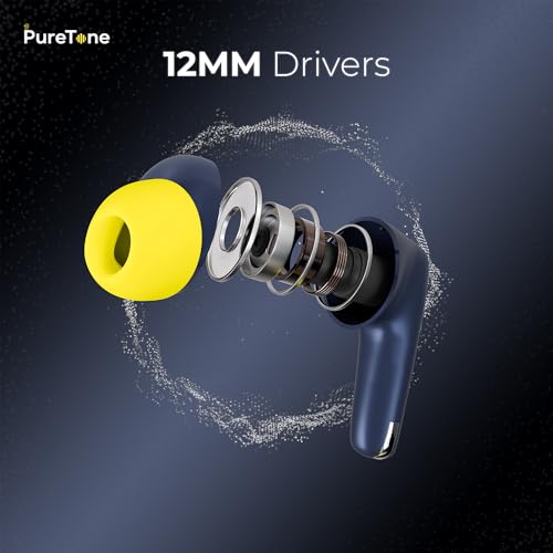 Image of OOGE Wavepods 1 in-Ear Earbuds, 45H Playtime, Dual Silicon Mic, PureTune 12mm Bass Driver,Touch Control,Voice Assistant, Type-C Fast Charging Port, IPX3 Water Resistant (Blue)