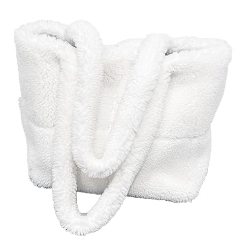 Fluffy Tote Bag, 16.5inch Soft Fluffy Bag, Large Capacity Fuzzy Shoulder Bag, Furry Purse for Women Girls (White)2