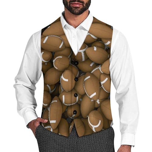 American Footballs Men's Suit Vest Slim Fit V-Ncek Waistcoat Business Casual Vest