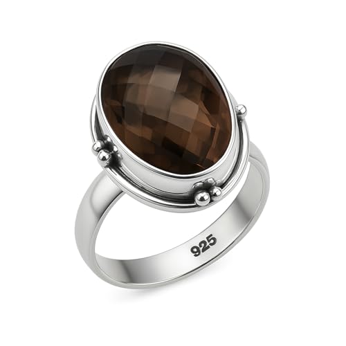 Bague en quartz fumé et argent sterling 925 avec pierre de guérison naturelle