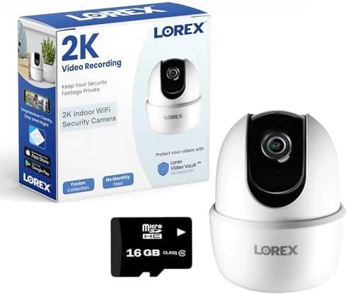 Lorex Pan & Tilt Indoor Wi-Fi Security Camera | 360° Pan & Tilt | Person Detection | Two-Way Talk | Person Detection | IR Night Vision | No Monthly Fee | Pre-Installed 16GB MicroSD