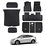 KIKIMO 9 PCS Tesla Model Y Floor Mats,Brackrest Mats Front Rear Cargo Liner Mat,Tesla Model Y Access