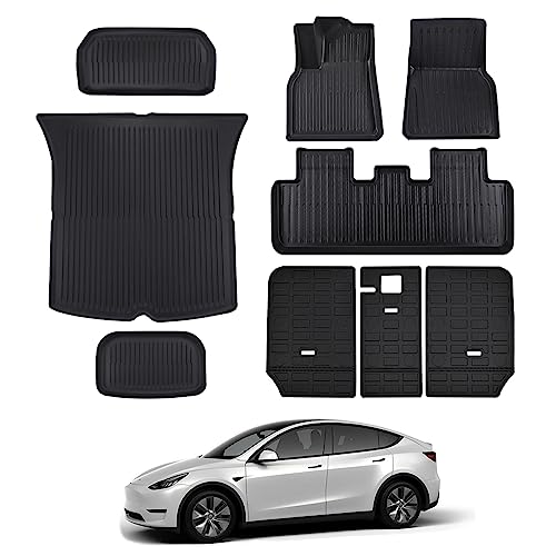 Kikimo 9 Pcs Tesla Model Y Floor Mats,Brackrest Mats Front Rear Cargo Liner Mat,Tesla Model Y Accessories All Weather Floor Mat Anti-Slip Floor Mat Custom Fit For Tesla(Not Fit 7 Seater) #TOP4