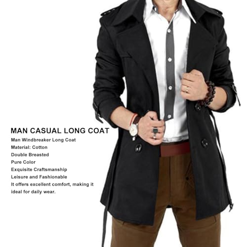 Casaco Longo Casual Masculino, Casaco Longo Corta-vento Masculino de Cor Pura para Lazer Requintado