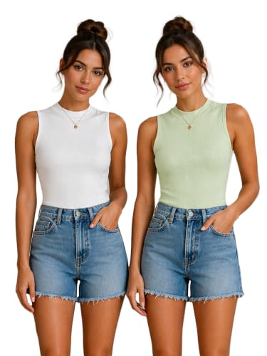 Image of Toochki Tops for Women Crop Top for Women's Tank Activewear Tee Casual Sports Cotton High Neck Camisole Pack of Two (2)