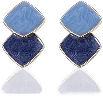 Blue Retro Geometric Stud Earrings,S952 Silver Hypoallergenic Stud Enamel Simple Elegant Bohemian earrings for Women Girls Vintage Jewelry (Style8)