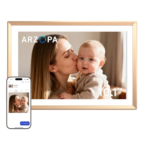 Image of ARZOPA D10 Metal Digital Picture Frame Free Cloud Storage No Subscription 10.1 inch HD Anti-Glare Touchscreen Load Photos & Videos from Phone Ideal for Thoughtful Gifting Exquisite - Champagne Gold