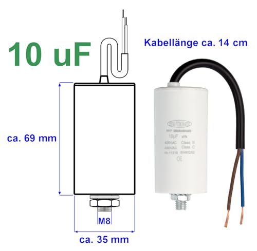 Anlaufkondensator EDI-Tronic 10µF 450V für Motoren