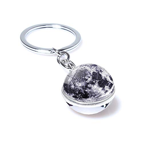 LZHLMCL Bolso Colgante Llavero Luna Llavero Sistema Solar Planeta Colgante Galaxia Nebulosa Tierra Marte Saturno Bola De Cristal De Doble Cara Llavero Luna Cover