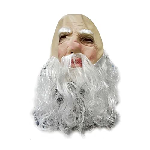 Liummrcy Tomtemask – jultomtemask i latex med skägg, jultomtemask för jul, karneval, kostym, cosplay, halloween, festmask, jultomtemask, latex huvudmask,
