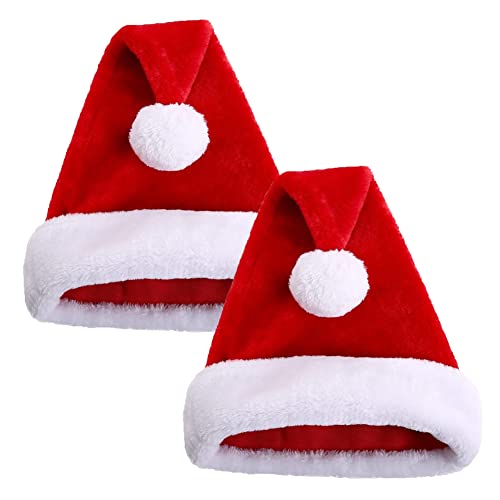 HUYIWEI Lot de 2 chapeaux de Noël en peluche pour adultes - Double couche en velours rouge - Chapeaux de Noël pour Noël et fêtes de Noël Cover