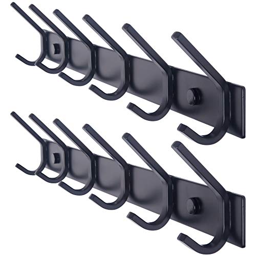 WEBI Coat Rack Wall Mounted,17-1/8 Inch Coat Hooks for Hanging Coats,Heavy Duty Metal Hook Rack Rail with 6 Double Dual Hooks Coat Hanger Wall Mount for Clothes Jacket,Black,2 Packs by WEBI - Used condition - CA$35.22