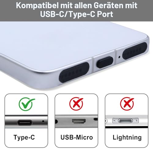 Noviatrix 34 Stück Set Handy Staubschutz, Silikon USB C Schutzkappe, Lautsprecher Handyhülle mit Reinigungsset, Wasserdicht und Staubdicht Ladebuchse Schutz für Type-C Port Geräte