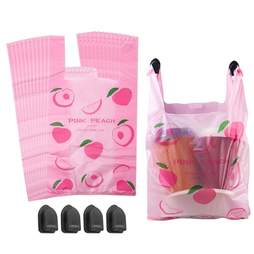 Image of Car Trash Bag Hanging Disposable Car Garbage Bag Pack of 200 Small Auto Trash Bag for Car with 4 Hook for Car Kitchens Bedrooms Offices During Travel and Camping (Pink)