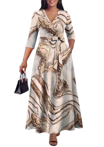 Image of FANDEE Plus Size Maxi Dress for Women Casual Summer Sundress V-Neck 3 /4 Sleeve