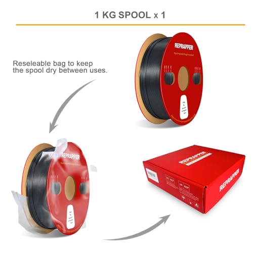 Image of Reprapper Polypropylene PP Filament, Semi-Flexible Ultra Tough Filament 1.75mm 3D Printer Filament for 3D Printing (± 0.03mm) 2.2lb (1kg), 5pcs Build Sheet Included, Black