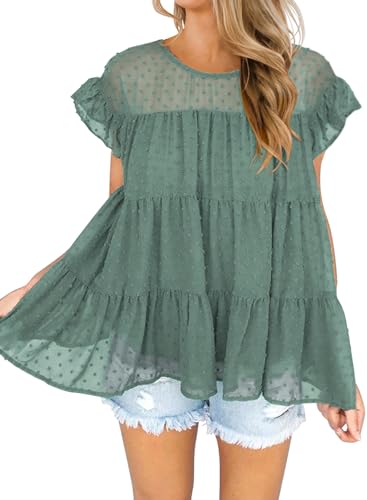 DOROSE Babydoll Tops for Women Ruffle Sleeve Top Swiss...