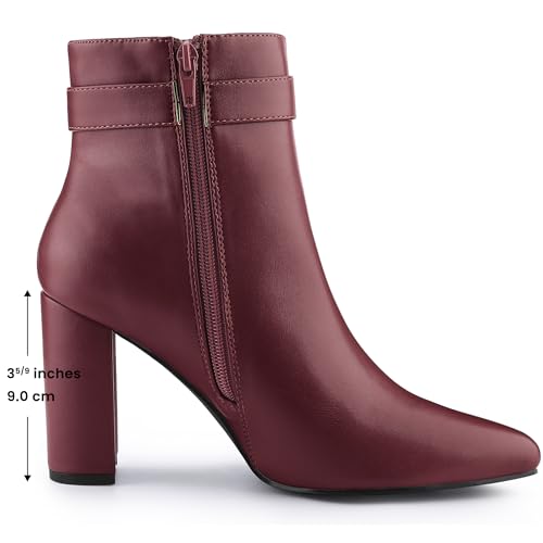 Allegra K Allegra K Women's Pointed Toe Buckle Decor Heel Burgundy Ankle Booties 6 M US