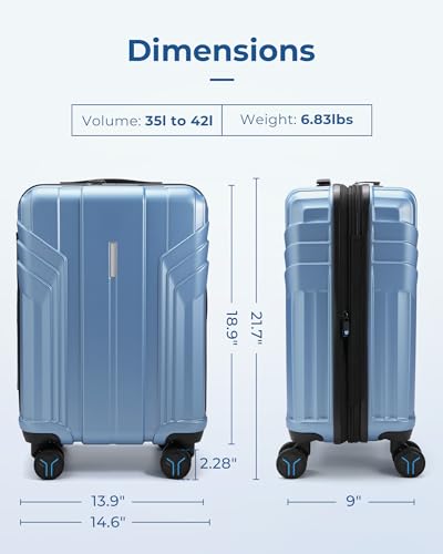 Image of BAGSMART Expandable Carry On Luggage 22x14x9 Airline Approved, 1OO% PC Lightweight Hard Shell Suitcase, 20 Inch Travel Luggage with Spinner Wheels, Waterproof Rolling Suitcase, Sliver