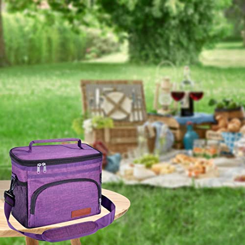 Image of ExtraCharm Insulated Lunch Bag for Women /Men - Reusable Lunch Box for Office Picnic Hiking Beach - Leakproof Cooler Tote Bag Organizer with Adjustable Shoulder Strap for Adults - Purple