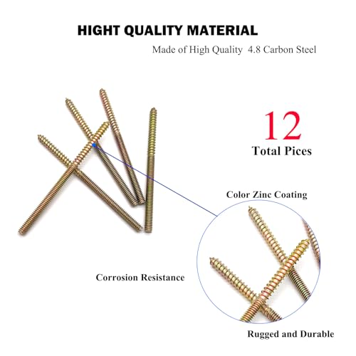 Image of 12 Pack 1 /4-20 x 4-1 /2 Inch Hanger Bolts Double Headed Wood Dowel Self-Tapping Screw for Furniture Double Threaded Rods 114.3mm Length