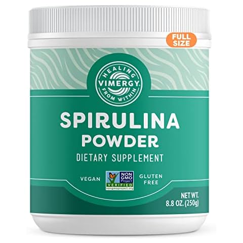 Vimergy Spirulina Powder – Concentrated Plant Protein Supports Immune Health & Cardiovascular Function – Vegan, Kosher, Gluten-Free – 250g Cover