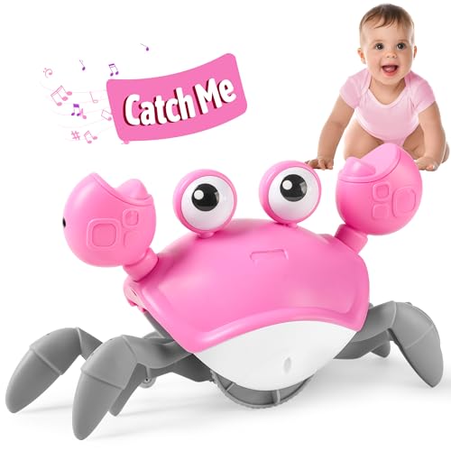 Image of Crawling Crab Baby Girl Toy: Tummy Time Toys for Infant 3 6 9 12 18 24 36 Months, Pink Walking Dancing Sensing Crab for Toddler Age 1 2 3, 1st Music Birthday Gift for Girl, Christmas Stocking Stuffers