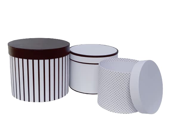Image of Oasis Paper Gift Box Empty, Decorative, Reusable, Multipurpose Birthday, Anniversary, Wedding, Return Gifts Hamper Packaging (Set of 3) Round Monochrome Balck & White
