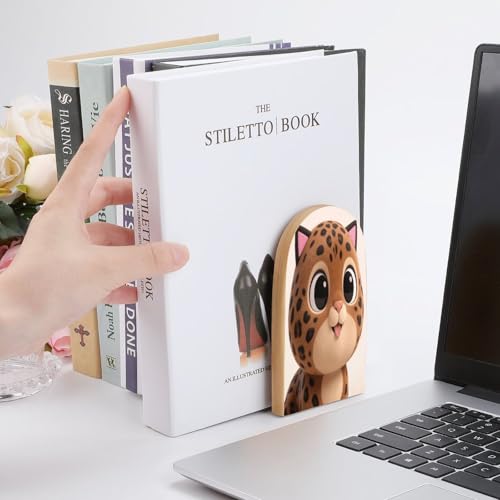 Sujetalibros de leopardo de madera resistente con acabado de lujo para bibliotecas 7