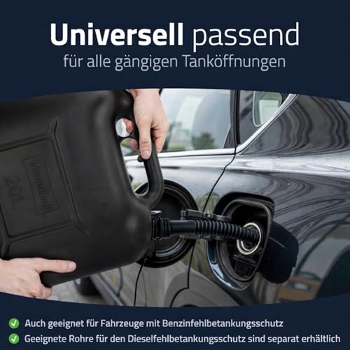 hünersdorff Kraftstoff-Kanister STANDARD 20l für Benzin, Diesel und andere Gefahrgüter, UN-Zulassung, made in Germany, TÜV-geprüfter Produktion, schwarz