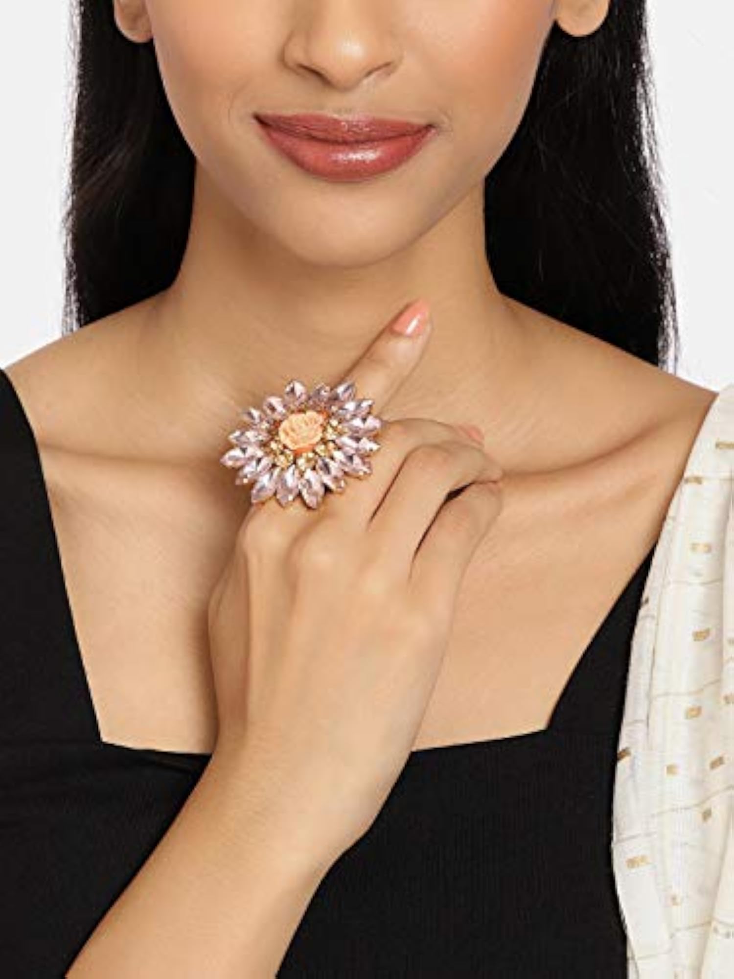 Crystal Shine Stones Party Bling Adjustable Finger Ring For Women