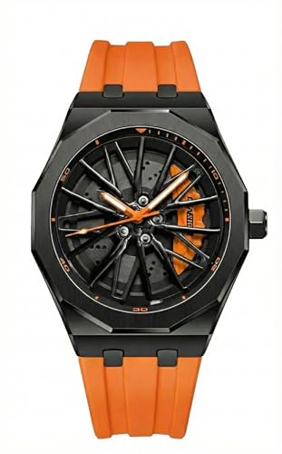 Image of ON TIME OCTUS Spinning Car Wheels Gyro Men's Sport Watch| 360 Rotating Car Wheel Dial Watch for Men | 3D Rim Hub Sports Design | Quartz Analog Wristwatch with Soft Silicone Strap