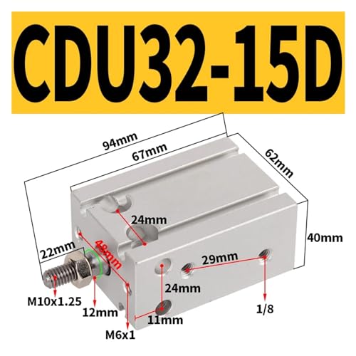 Vérin pneumatique CDU32-15D cylindre rectangulaire d'installation libre - 3