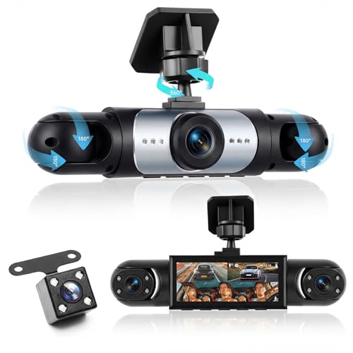 4 Channel 360° Dash Camera Front and Rear Inside Left Right, 3.16 Inch Dash Cam for Cars, Built-in Night Vision, Sensitive Motion Detection 24/7 Recording Parking Mode Monitor Reversing Help
