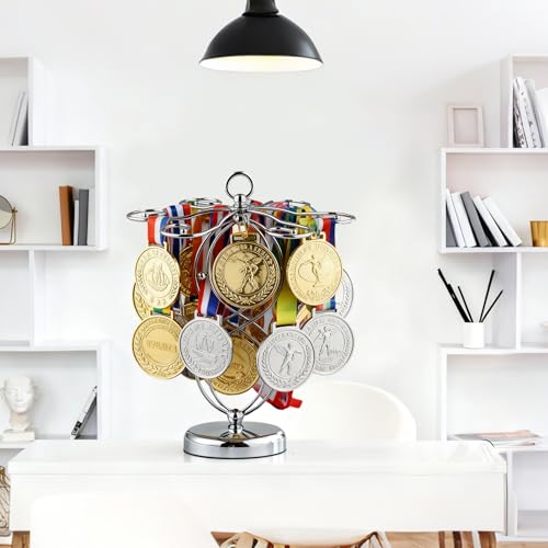 Miniatura 9 de Mongtsamz Porta Medallas, Metálico Soporte De Mesa Para Medallas Para 30 Medallas Colgador De Medallas Para Baloncesto Animadoras Atletismo Gimnasia Sóftbol Fútbol Carreras Medallas, 1 Pieza, Plata