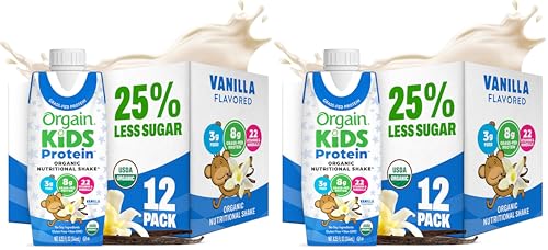 Image of Orgain Organic Kids Nutritional Protein Shake, Vanilla, Healthy Kids Snacks, 8g Dairy Protein, 3g Fiber, 22 Vitamins & Minerals, No Soy ingredients, Gluten Free, Non-GMO, 8.25 Fl Oz (Pack of 24)