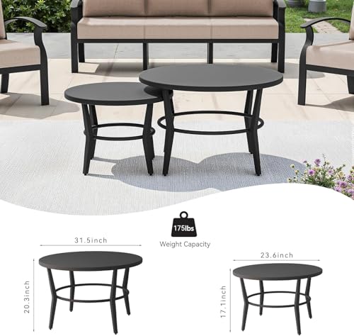 Image of Aluminum Patio Furniture Set with 2 Round Coffee Tables, 5 Seats Outdoor Patio Conversation Sets w /5.1 inch Cushions,Patio Conversation Sets for Garden, Backyard, Porch-Sand