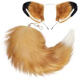 Sdfvsdg Cat Wolf Fox Ears and Tail Set Faux Fur Cat Ears Furry Wolf Fox Long Tail Costume Halloween Party Animal Cosplay Set