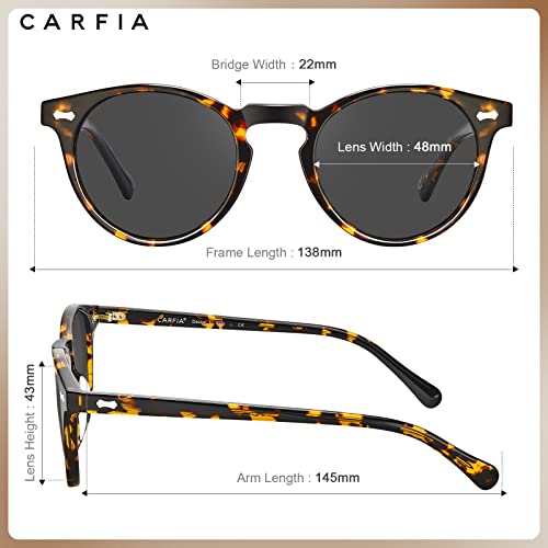 Carfia Vintage Round Polarized Sunglasses For Women Acetate Frame Uv400 Protection Lenses Hand-Crafted Eyewear Tortoise Shell #TOP5