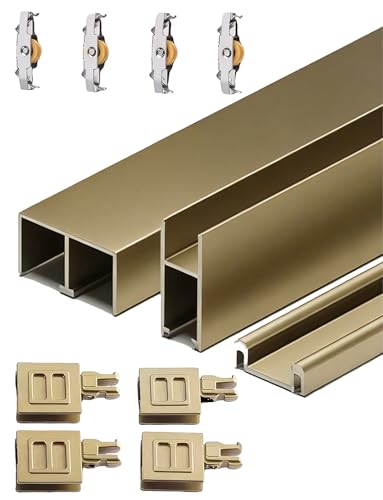 Kit de rails de porte coulissante en verre, rails en alliage d'aluminium épais pour vitrine et armoires à vin, système de rouleau lisse pour portes de...